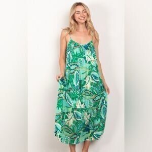 Very J Green & Blue Tropical Tiered Maxi Dress – Size L